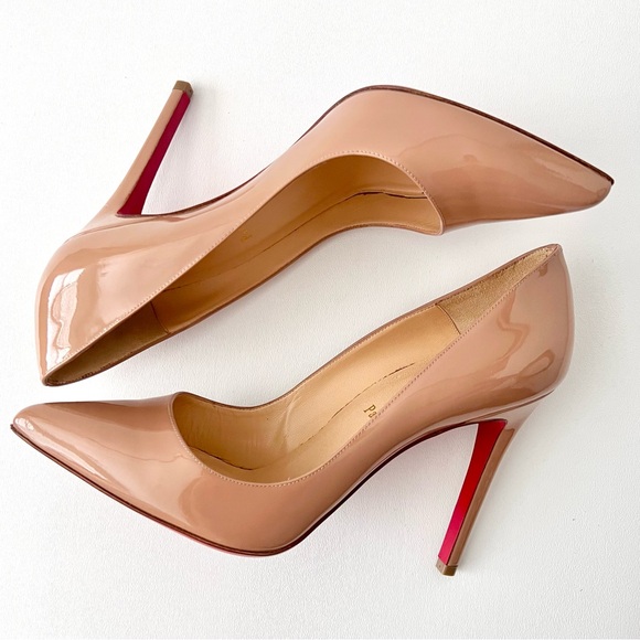 CHRISTIAN LOUBOUTIN || Pigalle 100 Patent Nude Pointed Pumps High Heel US 9 - Picture 9 of 14